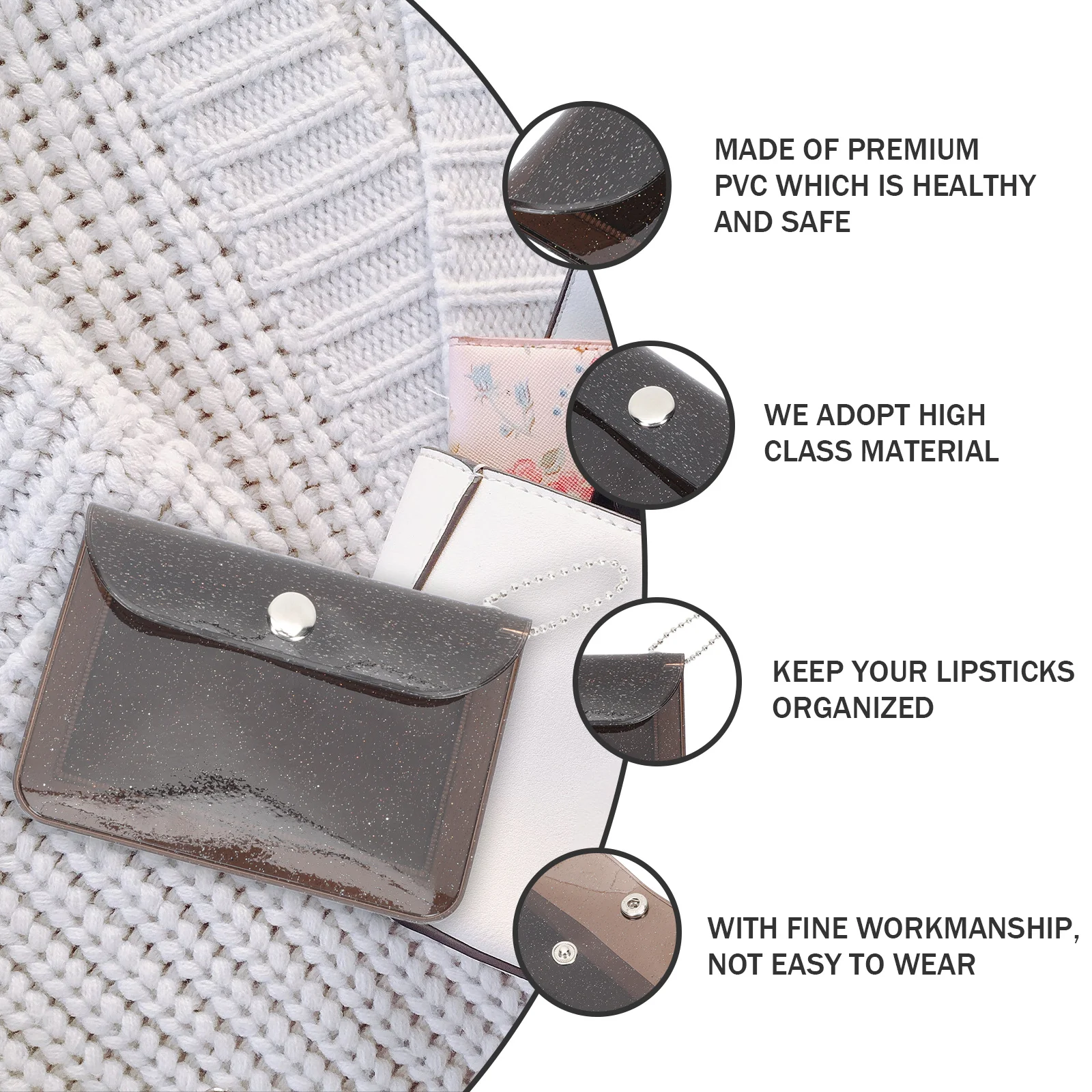 

3Pcs PVC Transparent Card Bags Mini Glittery Coin Pouches Small Wallets Portable Credit Id Storage Organizer Outdoor Use