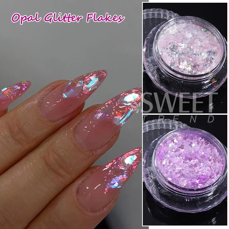 6 Colors Holographic Opal Nail Glitter Flakes Aurora Sparkly Sequins Translucent Fine Foils DIY Charm Manicure Decor Paillettes