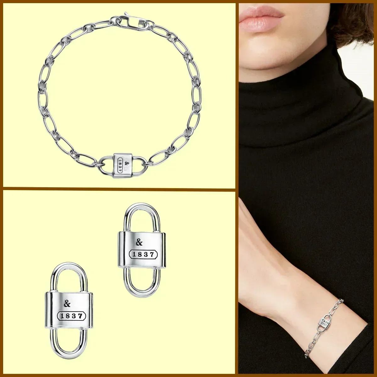 

S925 Silver Lock Shape Earrings & Bracelet - Trendy Simple Design, Perfect for Gifts