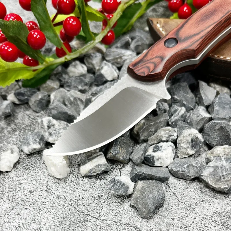 Hot BM 15017 Straight Knife Color Wood Handle 8Cr13Mov Steel Outdoor Camping Tactical Defense Knife EDC Camping Fruit Knife