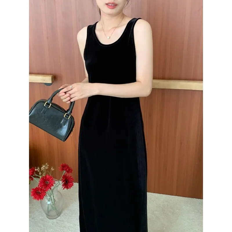 Ins Women Dress Sleeveless Off Shoulder Black Camis Dresses Simple Young Lady Korean Fashion Sexy Skirts Autumn Bottom Clothes