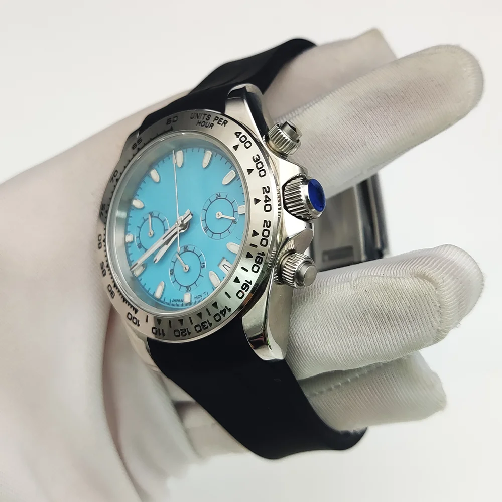 ساعة كوارتز للرجال متعددة الوظائف ، حركة Vk63 ، حافظة من الستانلس ستيل ، حزام مطاطي ، حافظة 39 مللي متر ، مضيئة ، ساعة مقاومة للماء