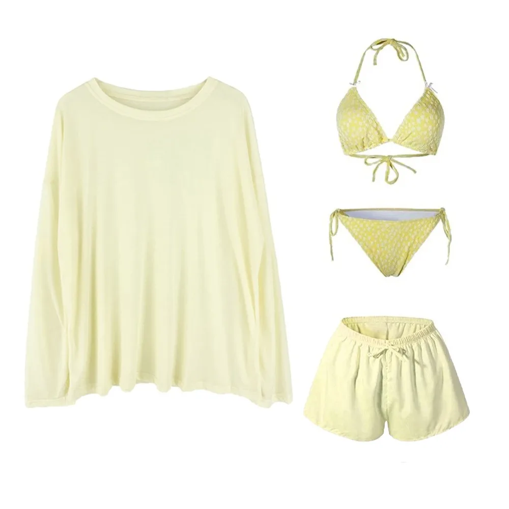

Casual Lace-up Women's Swimwear Set Beachwear Mesh Transparent Long Sleeve Swimsuit Sun Protection Loose Bathing Suit Party