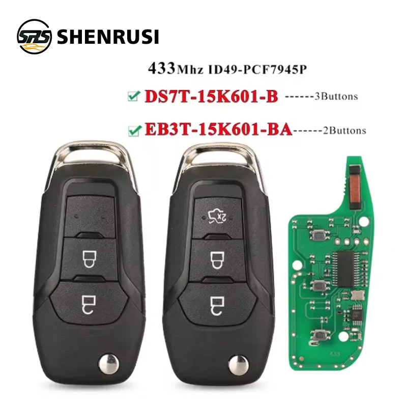 

SHENRUSI откидной пульт дистанционного управления ID49 433 МГц DS7T-15K601-B/EB3T-15K601-BA для Ford F150 Ranger Galaxy S-Max KA + Mondeo V