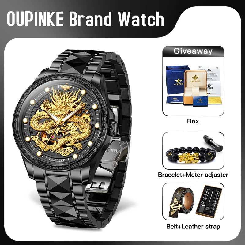 OUPINKE 3276 Mens Watch Original Luxury Waterproof Luminous Watches For Men  Automatic Mechanical Watch With Dragon Dial  Gifts