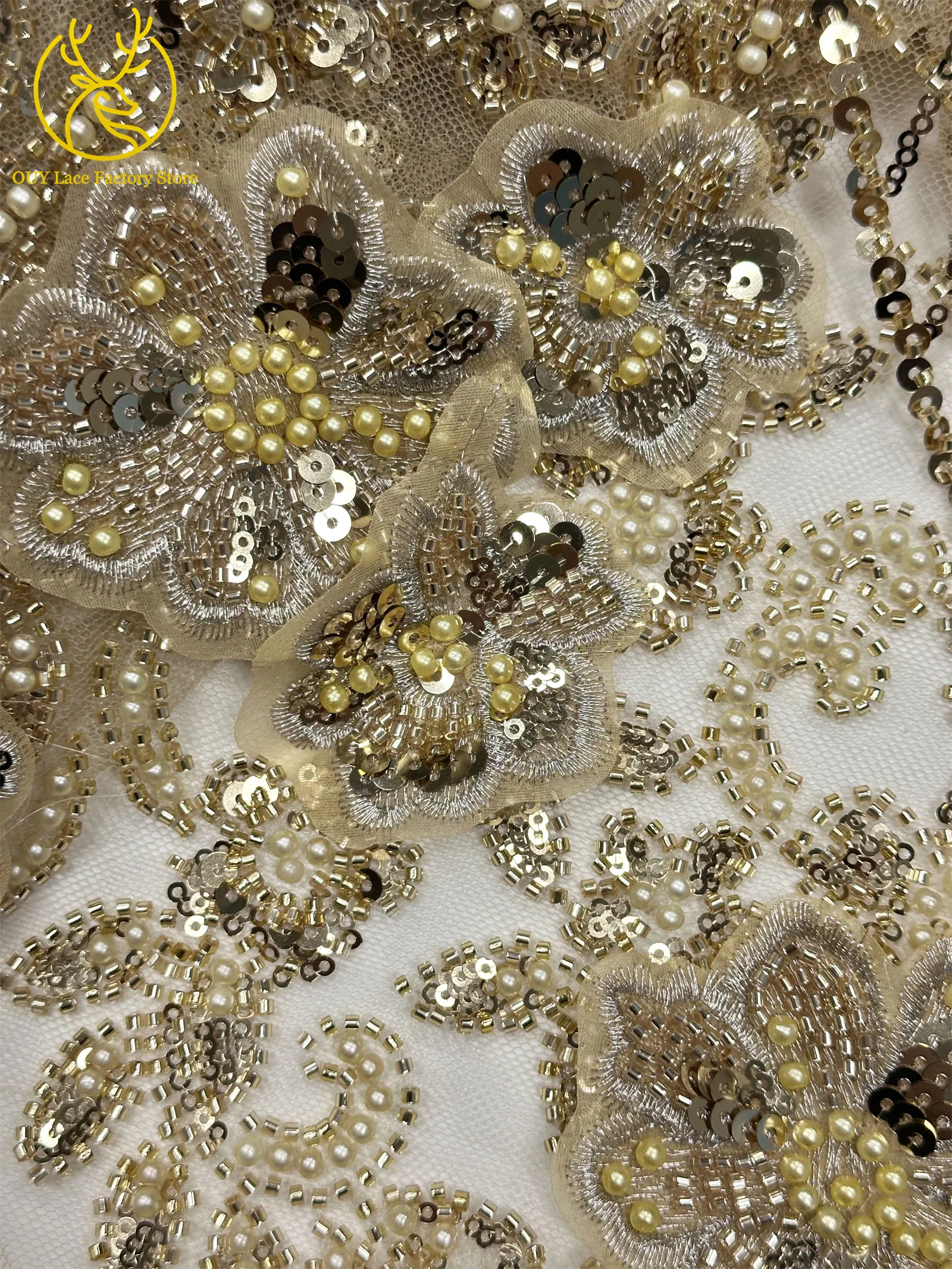 3D-Stickerei Blumen Französische Pailletten Perlenbesetzter Spitzenstoff aus Polyester 2026 Hochwertiger Afrikanischer Spitzenstoff für Hochzeitsfeiern Tüll 5 – Detail 18