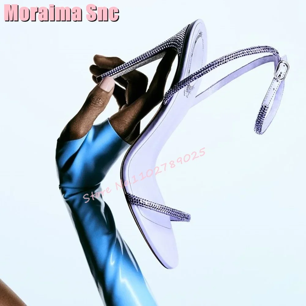 

Luxury Crystal Bling Round Toe Sandals Stiletto High Heel Ankle Buckle Strap Sexy Women Dress Shoes Summer Banquet Party 2024