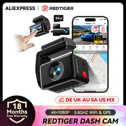 REDTIGER A4 Dash Camera Front and Rear 4k Dash Cam Drive Recorder for WiFi GPS Car Dvr for 24H Parking Mode Black Box for Car