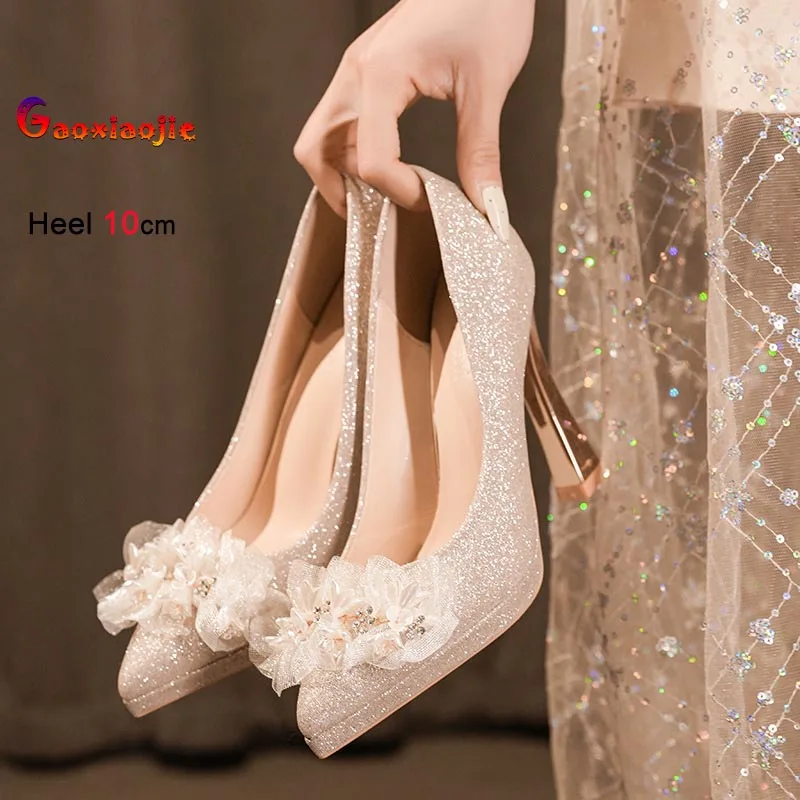 

Весенние модные женские туфли-лодочки с острым носком, украшенные стразами, на высоком каблуке, элегантные хрустальные свадебные туфли для невесты