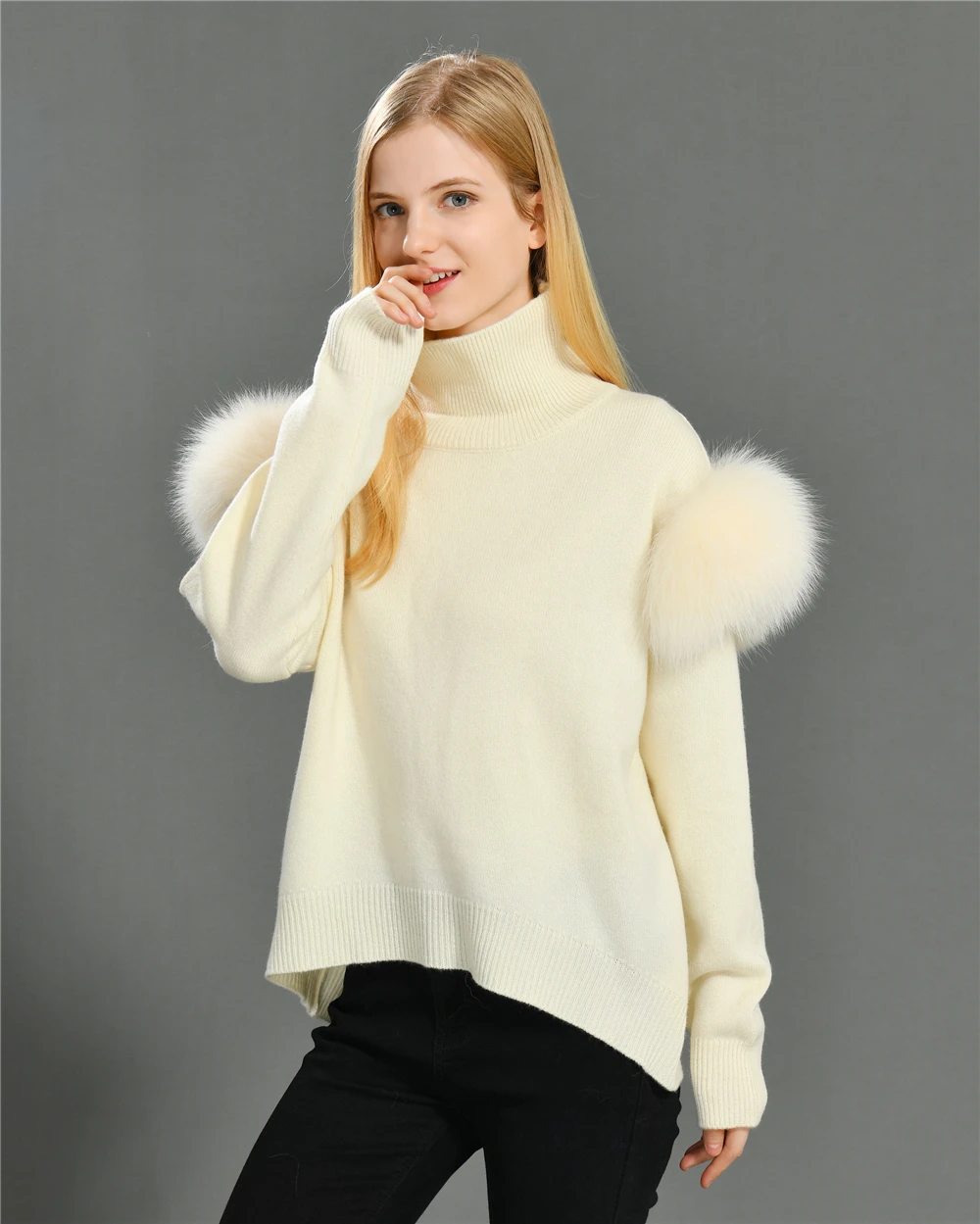 

Jxwatcher Women's Sweater with Real Fox Fur 100% Wool High-Neck Pullover 2025 Fall New Arrival Kitted Tops Ladies Fashion Coats
