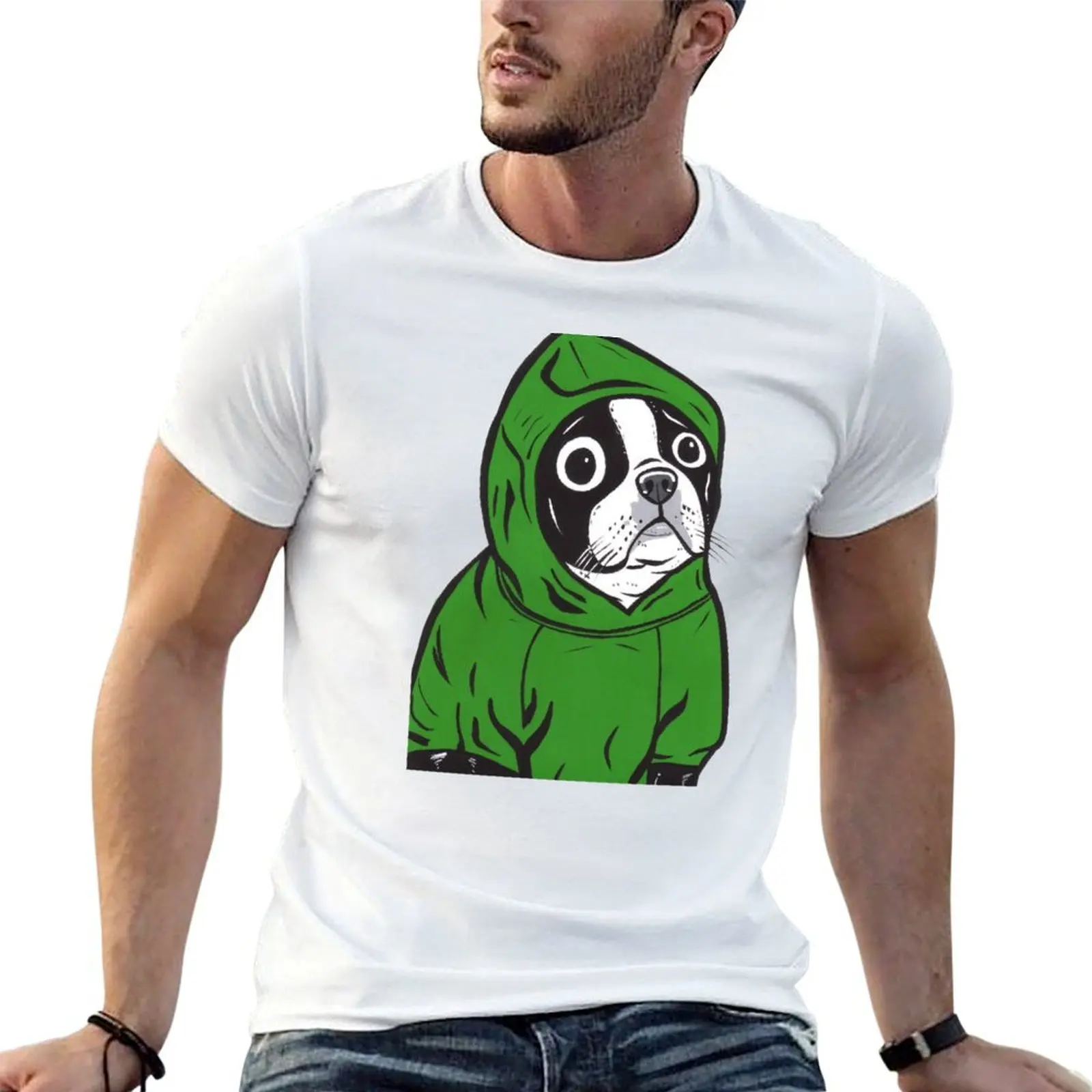 

Boston Terrier Green Hoodie T-Shirt t shirt for man t shirts cotton 100% T-Shirt