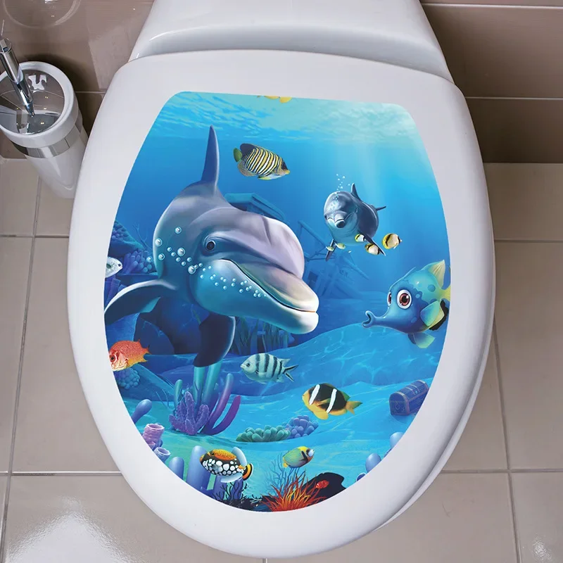 Multi Styles Undersea Animal Pattern Toilet Lid Stickers Bathroom Decoration Bathroom Removable Painting Mural Toilet Lid Cover