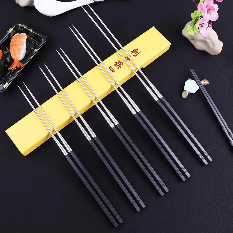 Stainless Steel Pointed Chopsticks, Sashimi, Korea Food, Sushi Shop, Roasted Meat, Hexagonal Handle