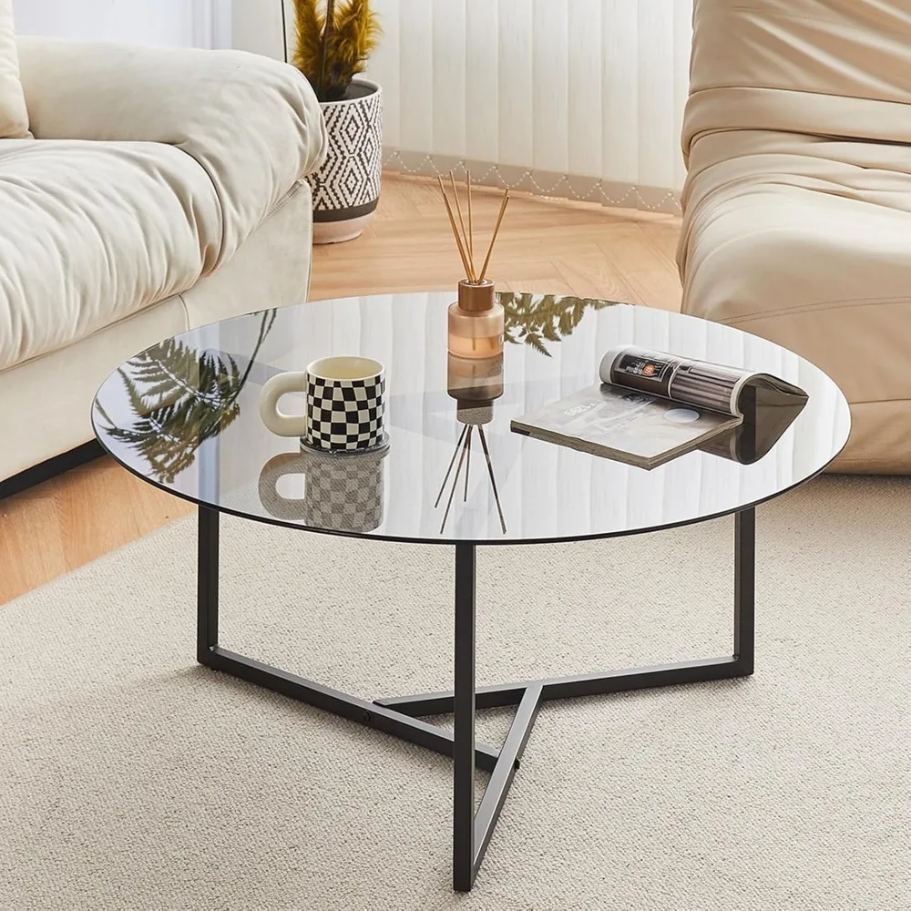 

Маленький круглый журнальный столик, журнальный столик из закаленного стекла с металлическим каркасом треугольной конструкции, регулируемые ножки с мягкой подкладкой, современный