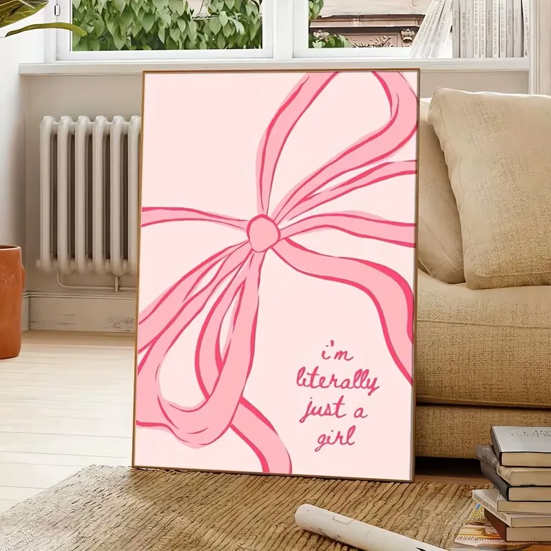 

Pink Bow Modern Living Room Bedroom Dormitory Decoration Fashionable Wall Art Canvas Poster Picture Cute Room Home Decoration