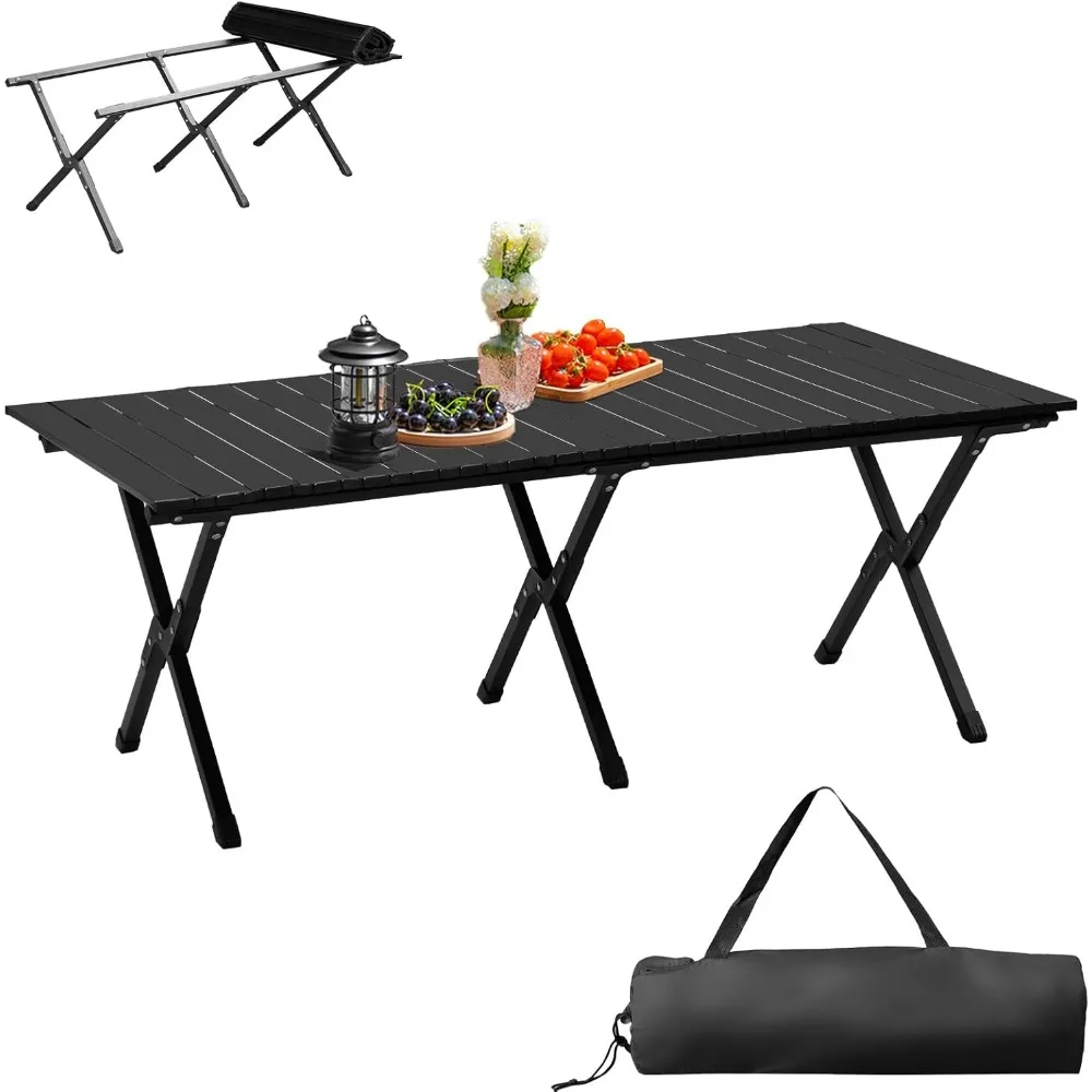 

Black Compact Camp Table, Outdoor Folding Table, Portable Camping Side Table, Beach Table, Camping Table, 46x24 inch Foldable Ou