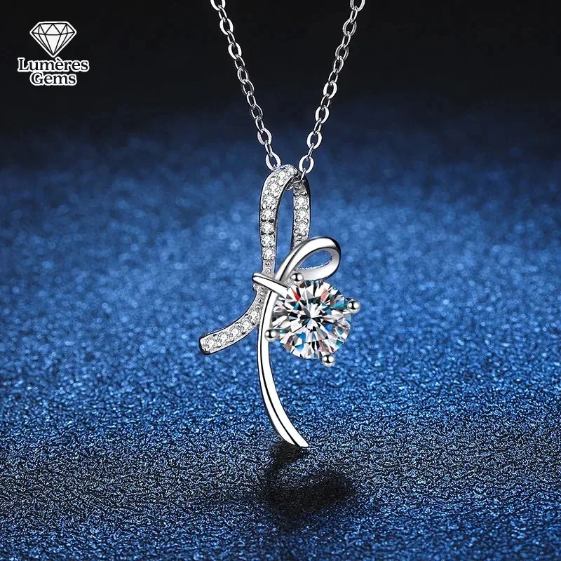 

Подвеска с бриллиантами из 18-каратного золота, платина PT950, модное ожерелье, легкий роскошный бант, 1 карат, D-цвет, муассанит