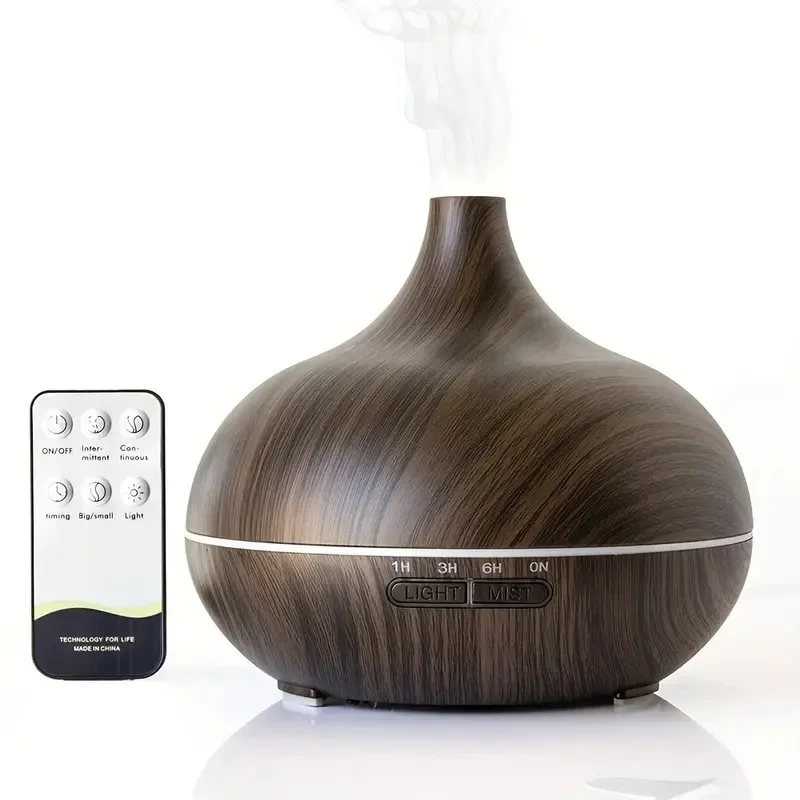 

Wood Grain 550ml Ultrasonic Essential Oil Diffuser with Remote Control Air Humidifier 7 Color LED Light 6 Preloaded Oils
