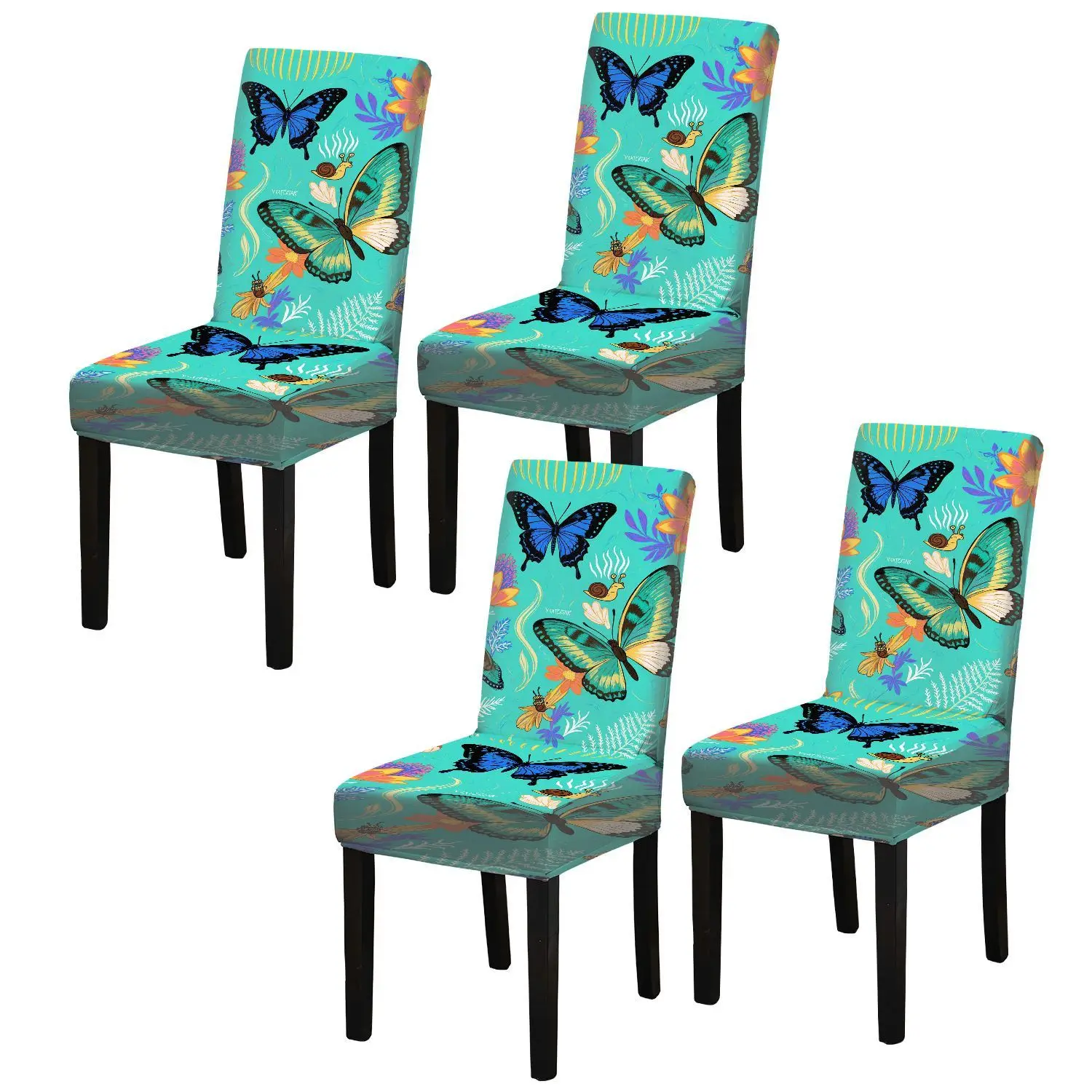 Elastic printed dining chair cover, removable and washable wear-resistant seat cover, dreamy dancing butterfly pattern