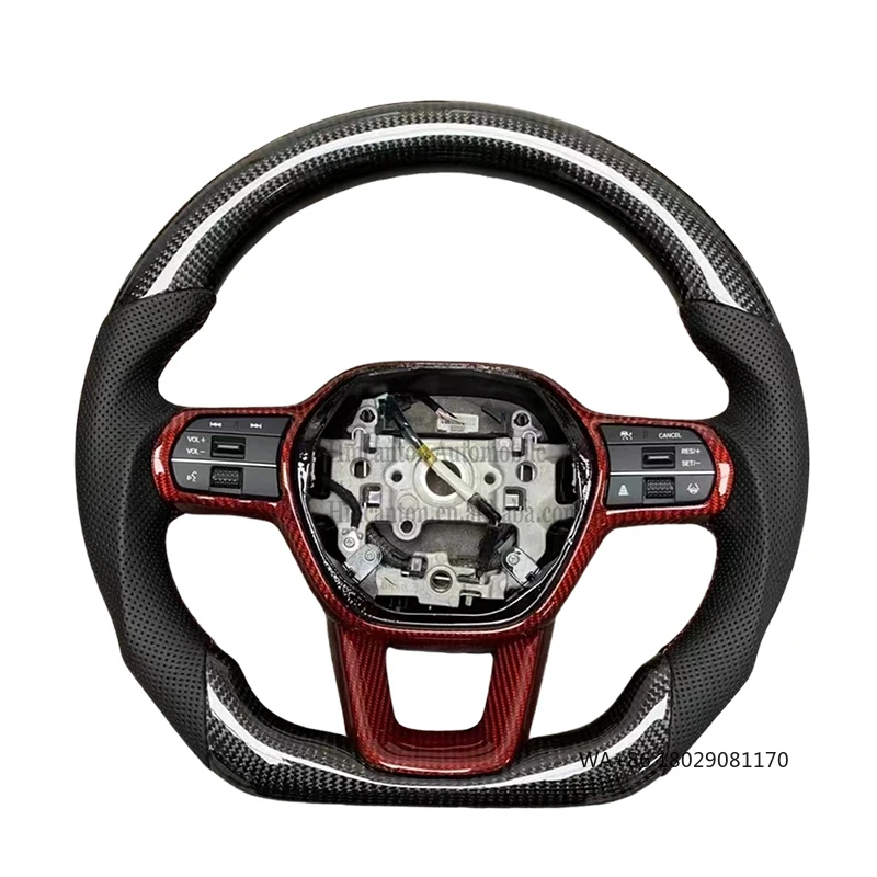 

Лидер продаж, качественное перфорированное кожаное колесо из углеродного волокна, подходящее для рулевого колеса автомобиля Honda Civic 11-го поколения