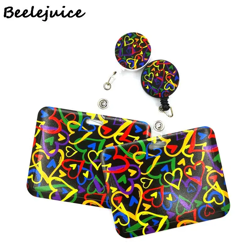 Colorful Heart Love Horizontal Card Holder Business Lanyard Badge Card Case Women Card Cover Student Lanyard ID Name Card Holder