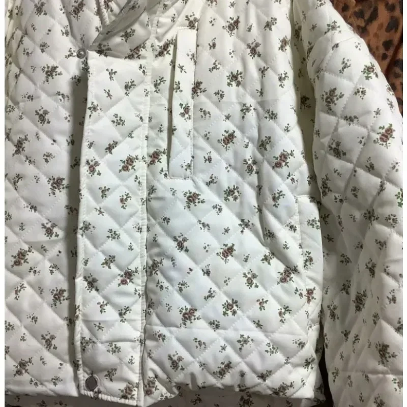 2024 Autumn/winter New Casual Floral Print Loose Quilted Cotton Jacket, Sweet and Lightweight Cotton Jacket for Women, Thickened