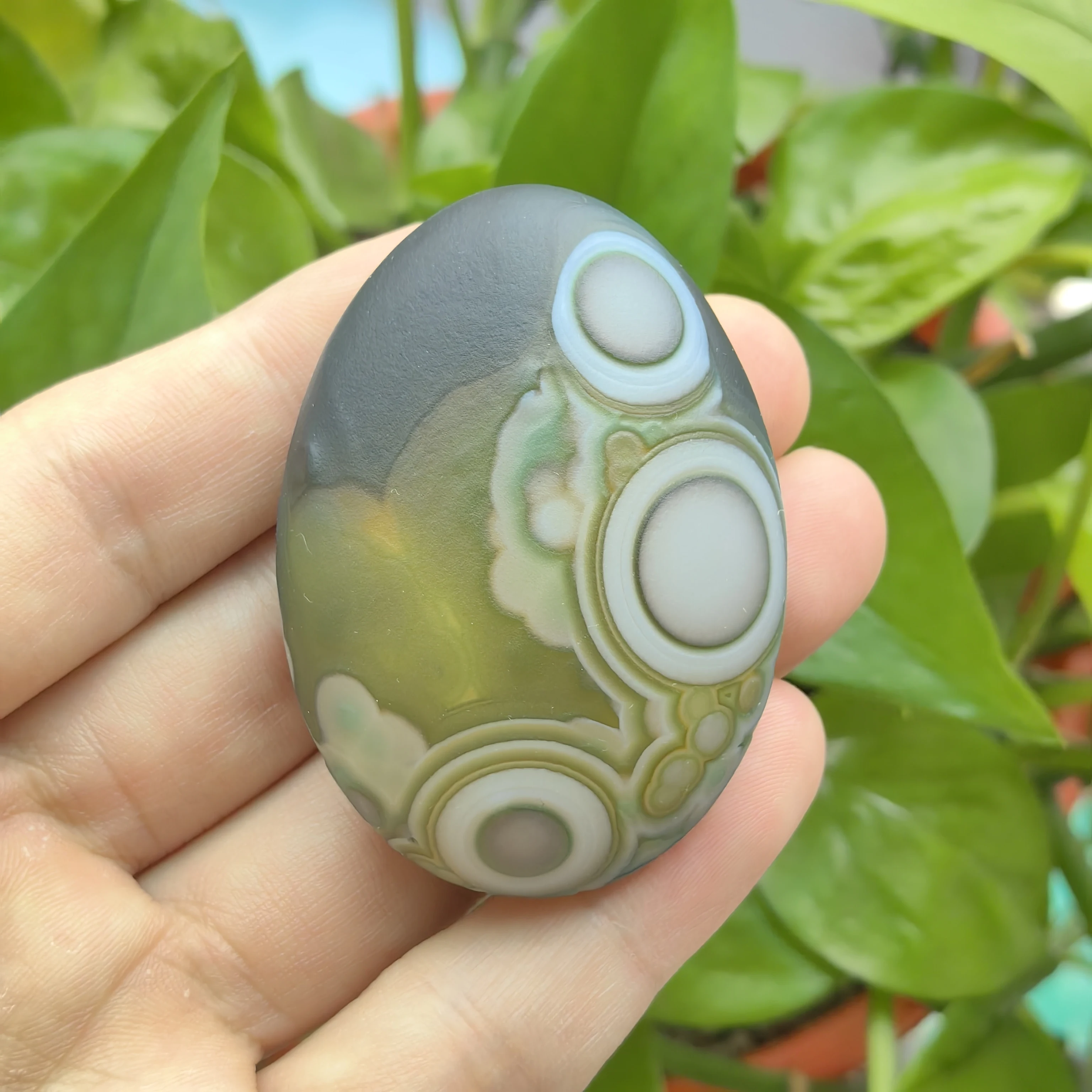 Pure Natural Divine Eyes Agate Rare cartoon Image Palm Stones for Good Luck  Energy Crystal Healthing Jewelry DIY Decoration
