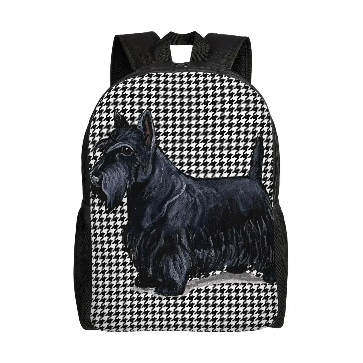 

3D Printing Scottish Terrier Houndstooth Backpacks for Pet Scottie Dog School College Travel Bags Bookbag Fits 15 Inch Laptop