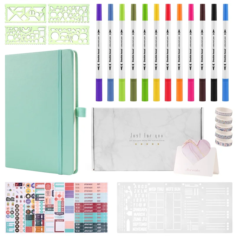 A13E-A5 Hardcover Dotted Journal Notebook With 184 Numbered Pages,Dotted Journaling Kit For Beginner