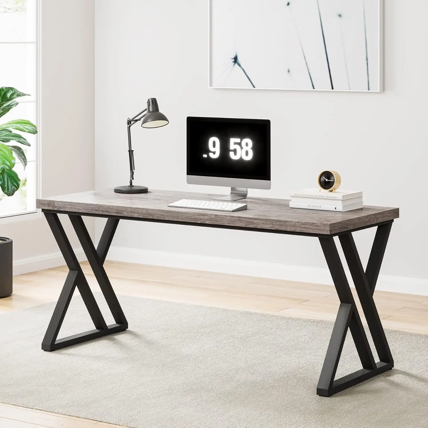 Tribesigns Writing Computer Desk, 55 inch Heavy Duty Study Desk with Z-Shaped Metal Leg, Modern Simple Home Office Computer Desk