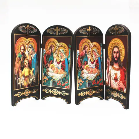 정통 아이콘 가톨릭 나무 예수 Virgen 마리아 더블 스크린 장식품 그리스도 교회기구 종교 그림 선물