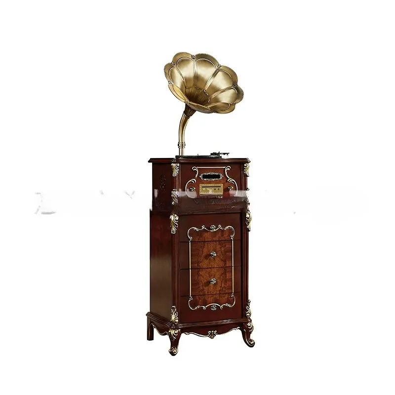 Gramophone vintage living room vinyl record player, record player, antique audio CD integrated