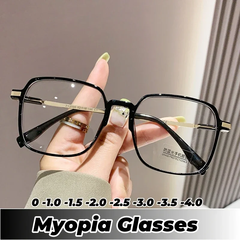 Fashion Myopia Glasses for Women Men Square Transparent Eyeglasses Retro Minus Diopter Eyeglasses Optical Prescription