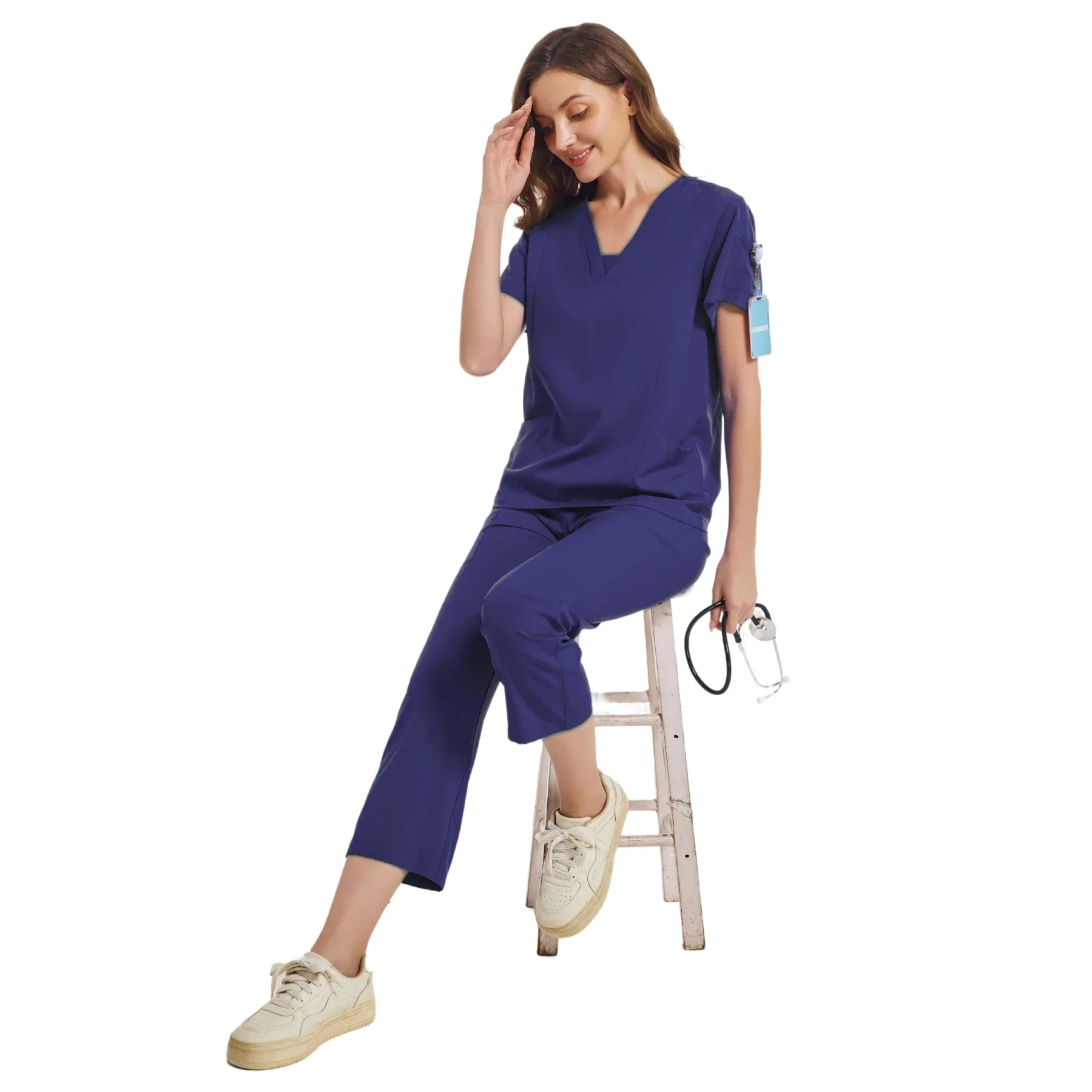 Elastic Surgical Suits for Women Clothes for Beauty Salon Uniform Nursing Jumpsuit Clothes Tshirt Scrubs Uniforms Sets for Work