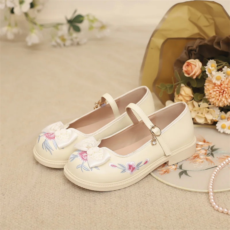 YQBTDL 28-39 الأميرة التطريز ماري جين أحذية القوس الخريف شقة Zapatos عادية لينة أسفل المضادة للانزلاق الأسود الفتيات مضخات الوردي #6