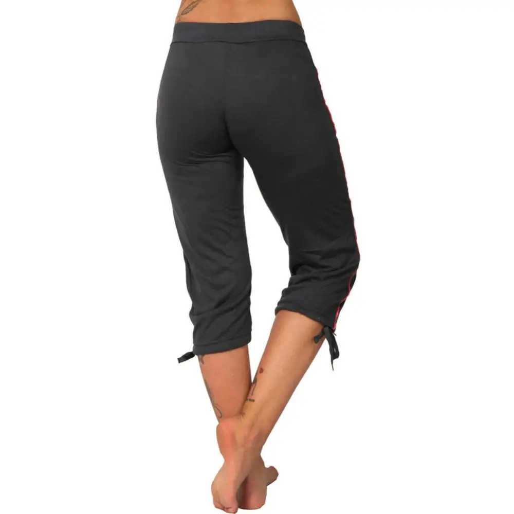 Women Mid Rise Pockets Drawstring Slim Pants Cropped Trousers Solid Color Casual Soft Daily Wear