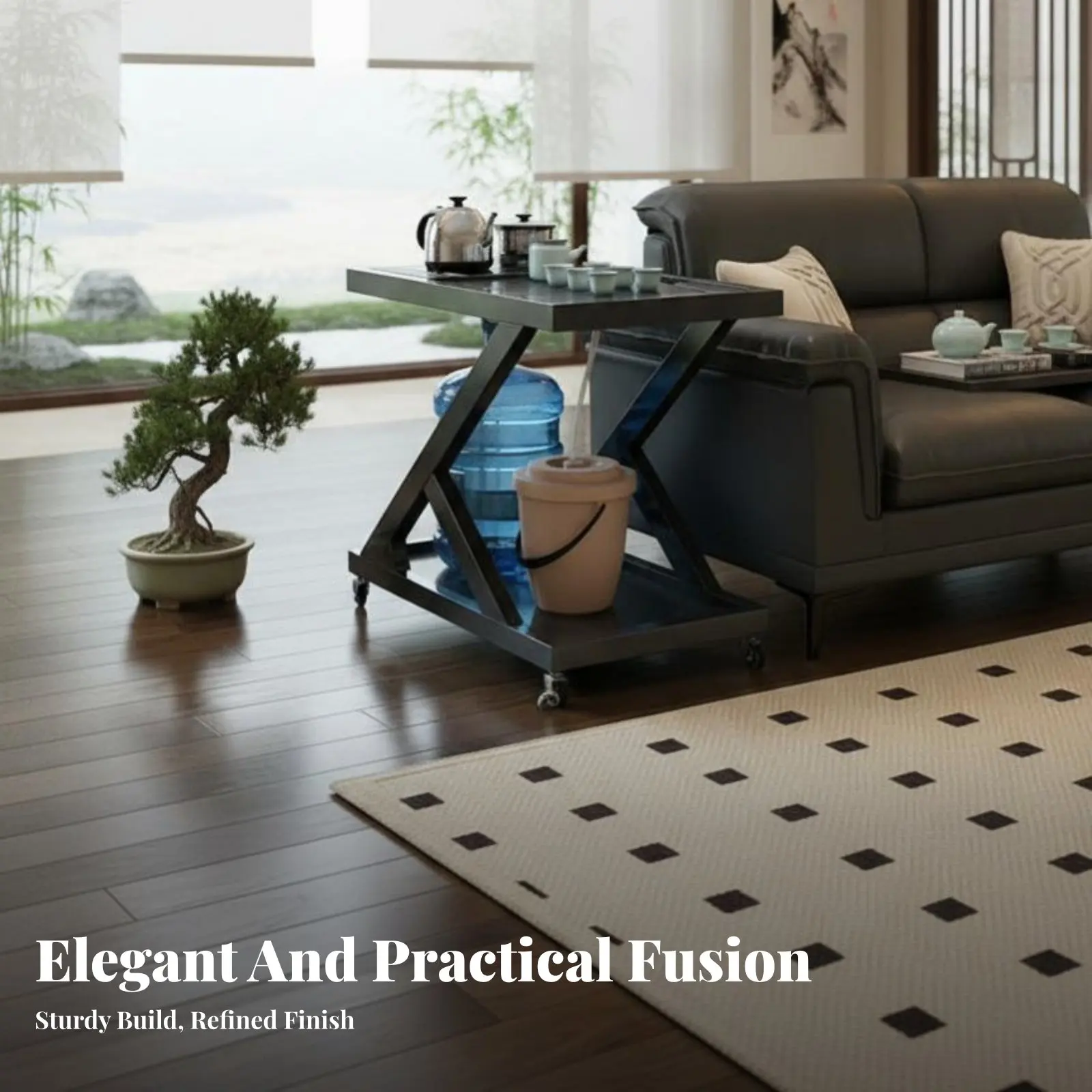 Estación de Cervecería Móvil y para Bebidas con Temática China, Soporte Rodante de Múltiples Niveles, Móvil sobre Ruedas, Ruedas de Rotación Completa