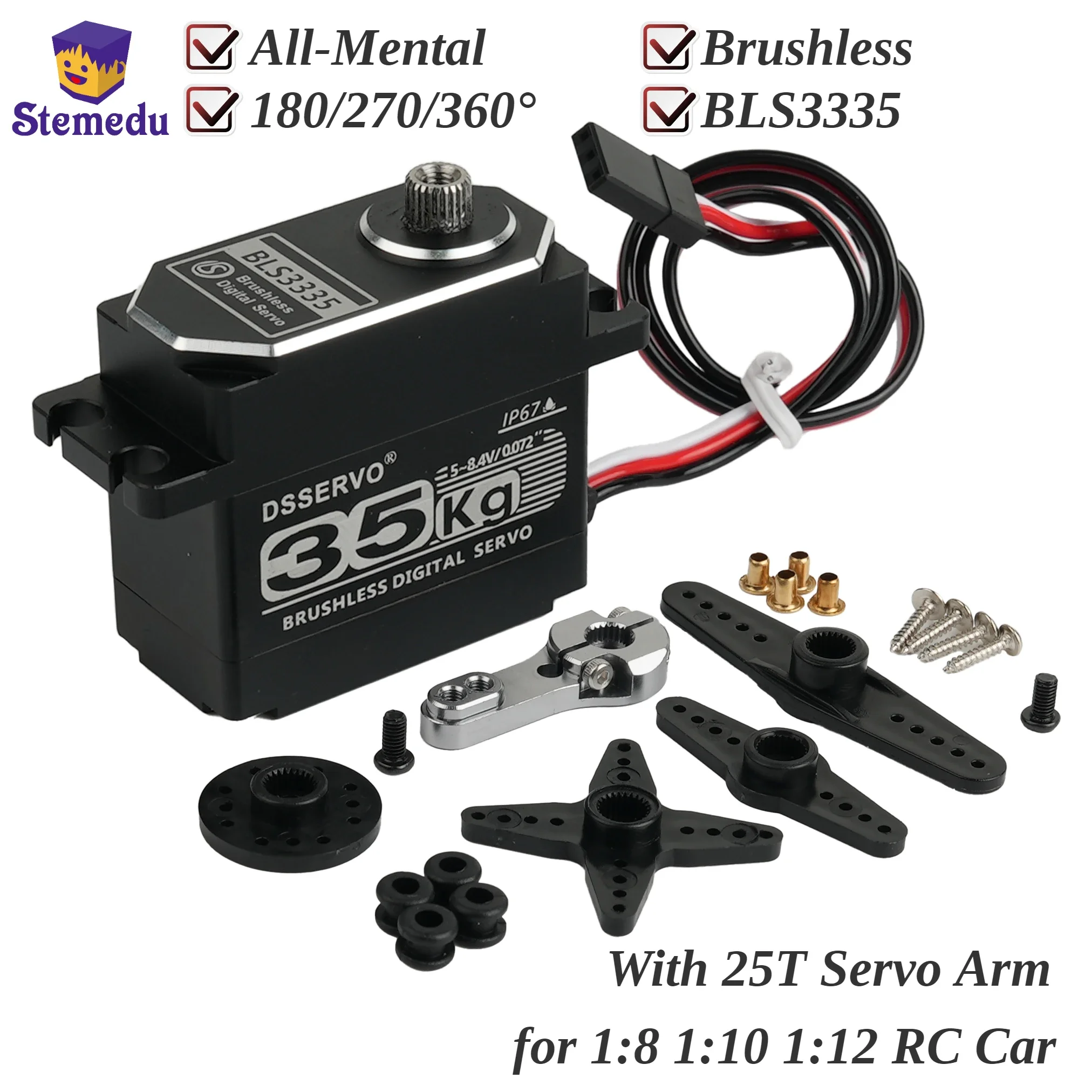 35KG BLS3335 Digital Servo Motor High Speed Brushless All-Metal 180/270/360 8.4V Waterproof IP67 for 1:8 1:10 1:12 RC Car Robot