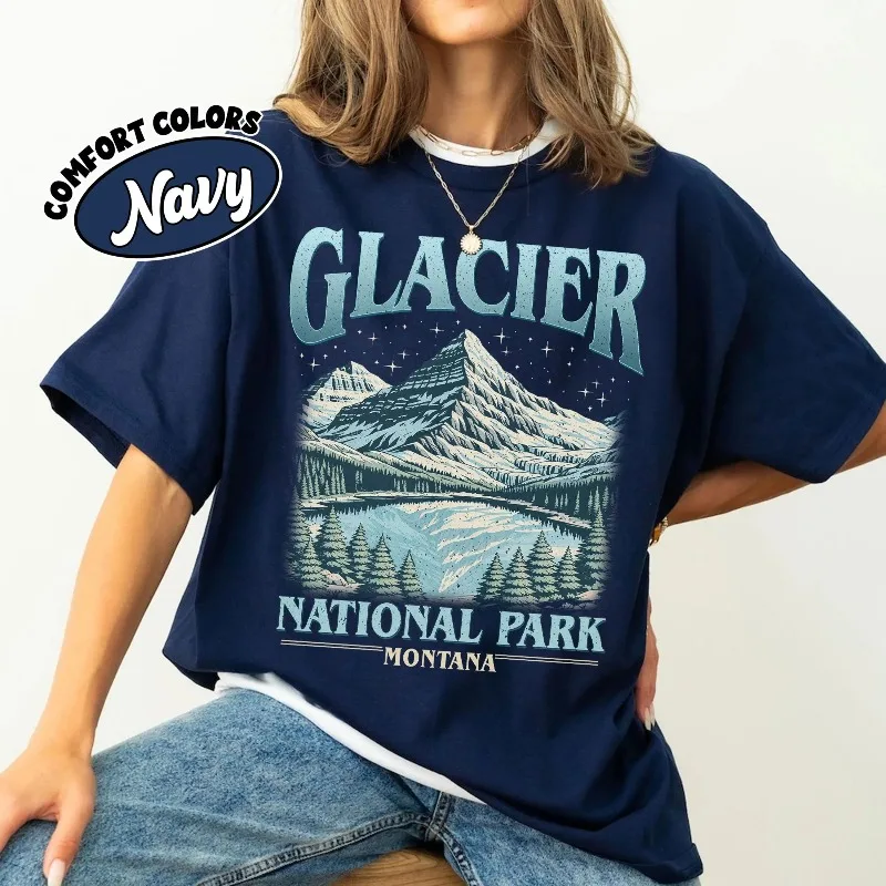 Autumn New Base Shirt Unisex T-shirt Glacier National Park T Shirt, Montana Mountain Graphic Tee, 90s Vibe, Hiking Gift
