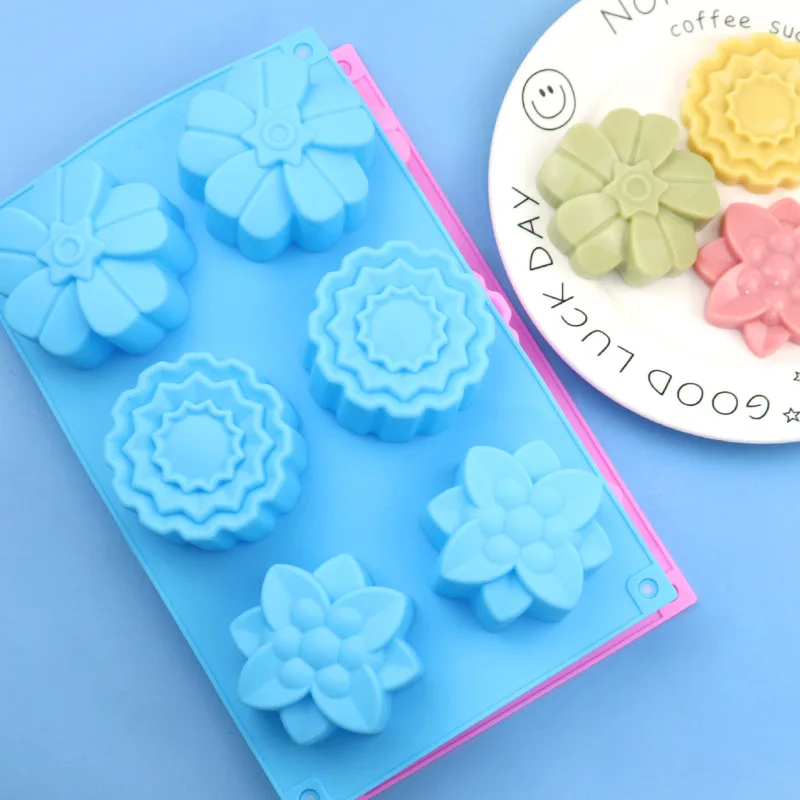 3 Groups 6-Cavity Silicone Cake Mold XG144 Non-Stick Baking Mold Set with Flower & Moon Shapes for Pastries Cupcakes Muffins