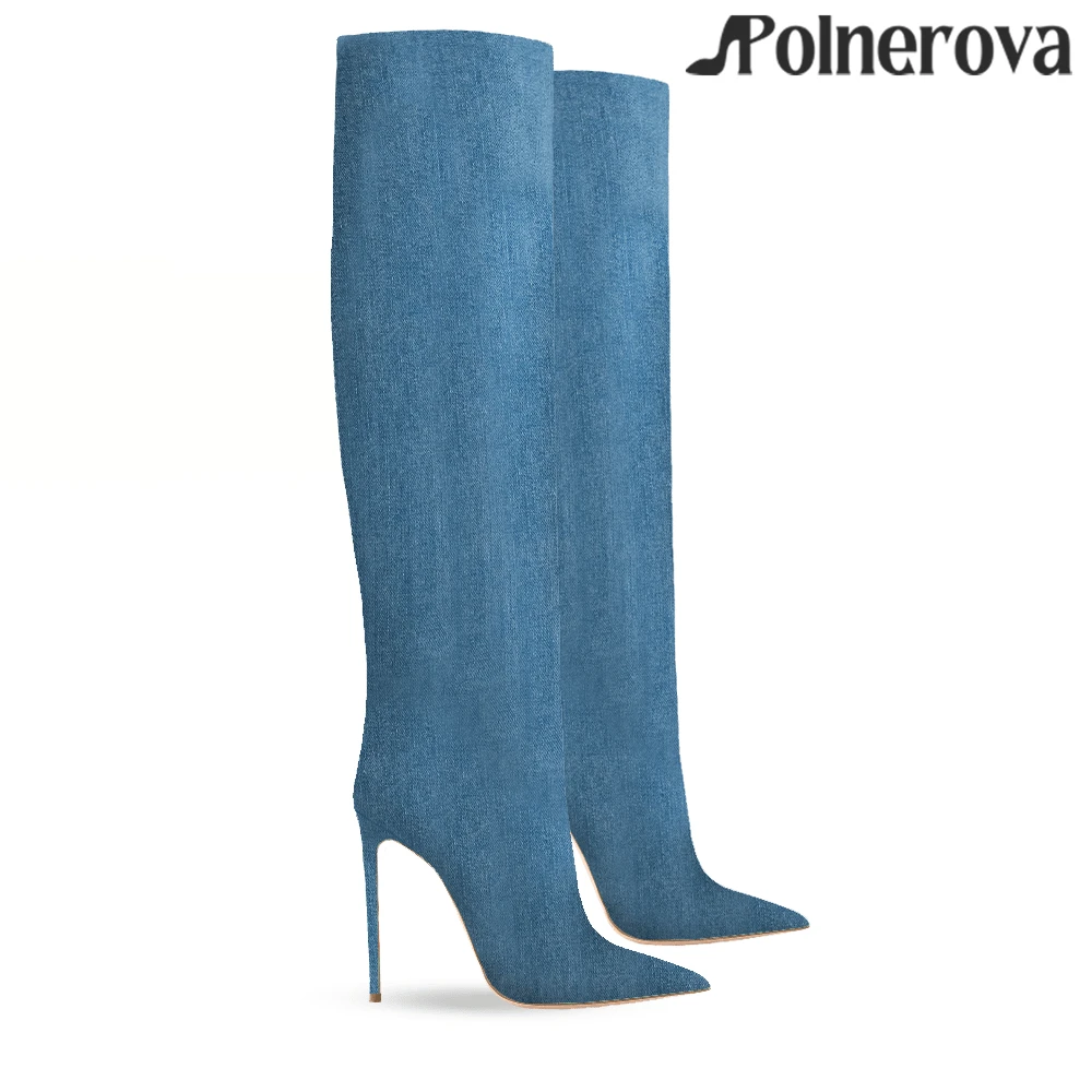 Patent Leather Tubular Boots Pointed Toe Knee-High Boots Sexy Fashion Stiletto Boots Women Classic Style Handmade Leather Boots