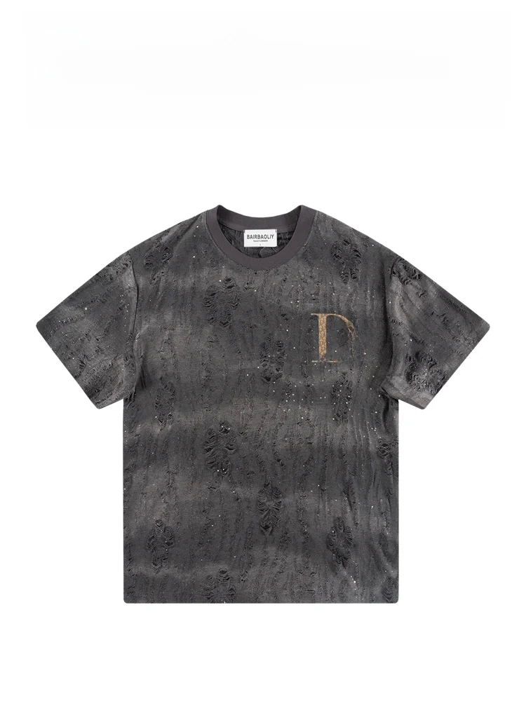 

Мужская футболка BAIRBAOLIY Classic Letter Logo Starry Night Luxury с эффектом деграде, короткий рукав, модный городской стиль, дышащая ткань