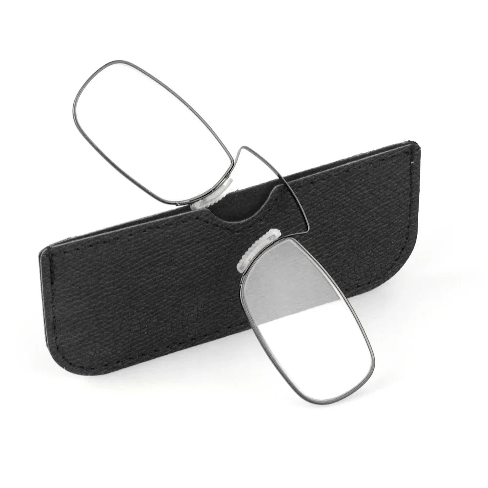 

Portable Reading Glasses for Men Prescription Glasses Clip Nose with Out Temple Rectangle Metal with Case +1 1.5 2 2.5 3