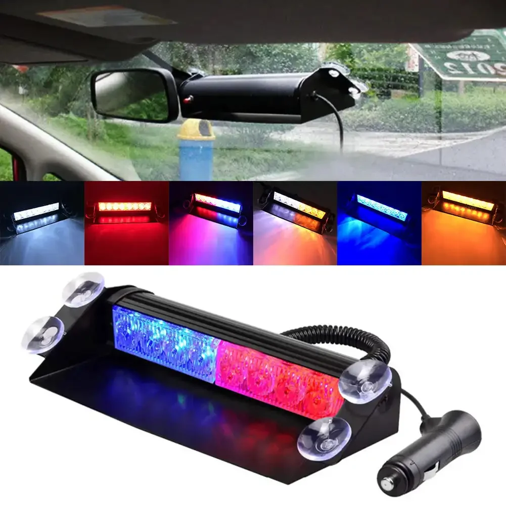 Car Strobe Signal Lamps with Suction Cup 8 LED 12V Emergency Flashing Light Warning Light Auto Truck Windshield Flash Lighting