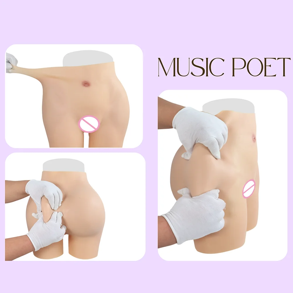 MUSIC POET Silicone pants 3cm crotch Big Sexy Fake Buttocks and Hips Enhancement Hourglass curve for Woman Realistic Ass Cosplay