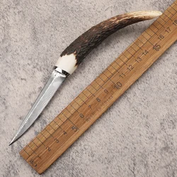 New style Deer Horn Damascus Knife Outdoor Handle Camping Fruit Survival EDC Tool Knife