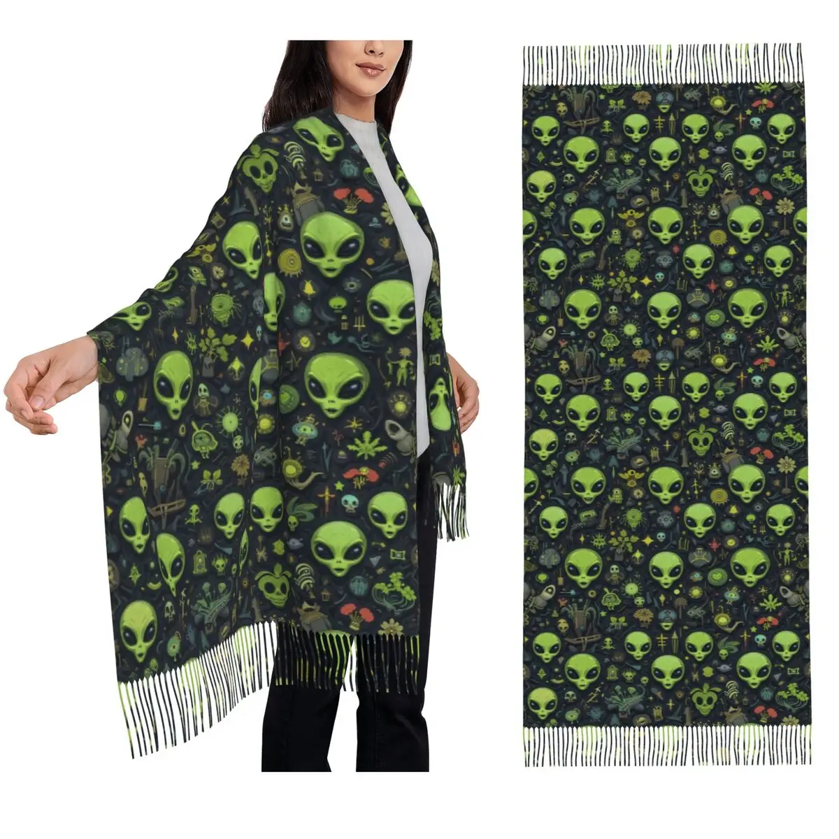 에스탐폴리스 컬렉션 에일리언 스카프 태슬 스카프 여성용 부드럽고 따뜻한 숄 및 랩 롱 가을 겨울 숄 랩