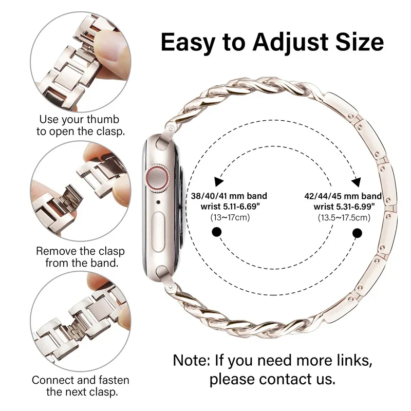 Link Bracelet for Apple Watch Band Ultra 2 49mm 40mm 44mm 41mm 45mm Metal Stainless steel IWatch Strap Series 9 8 7 SE 6 5 4 3