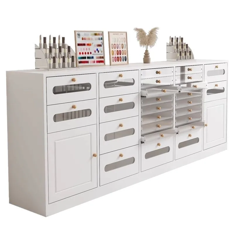 Professional Nail Polish Display Cabinet Salon Storage Organizer with Drawers Wall Floor Standing for Nail Art Shop