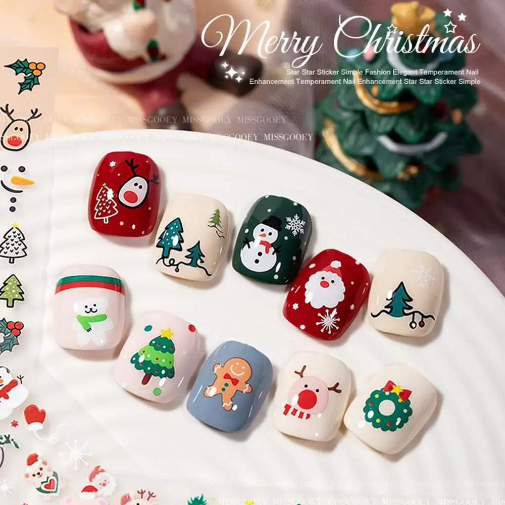 30 pezzi di adesivi natalizi per nail art, design natalizio per cartoni animati, Babbo Natale/rina/fiocchi di neve, decalcomanie per unghie, manicure e regali festivi scintillanti